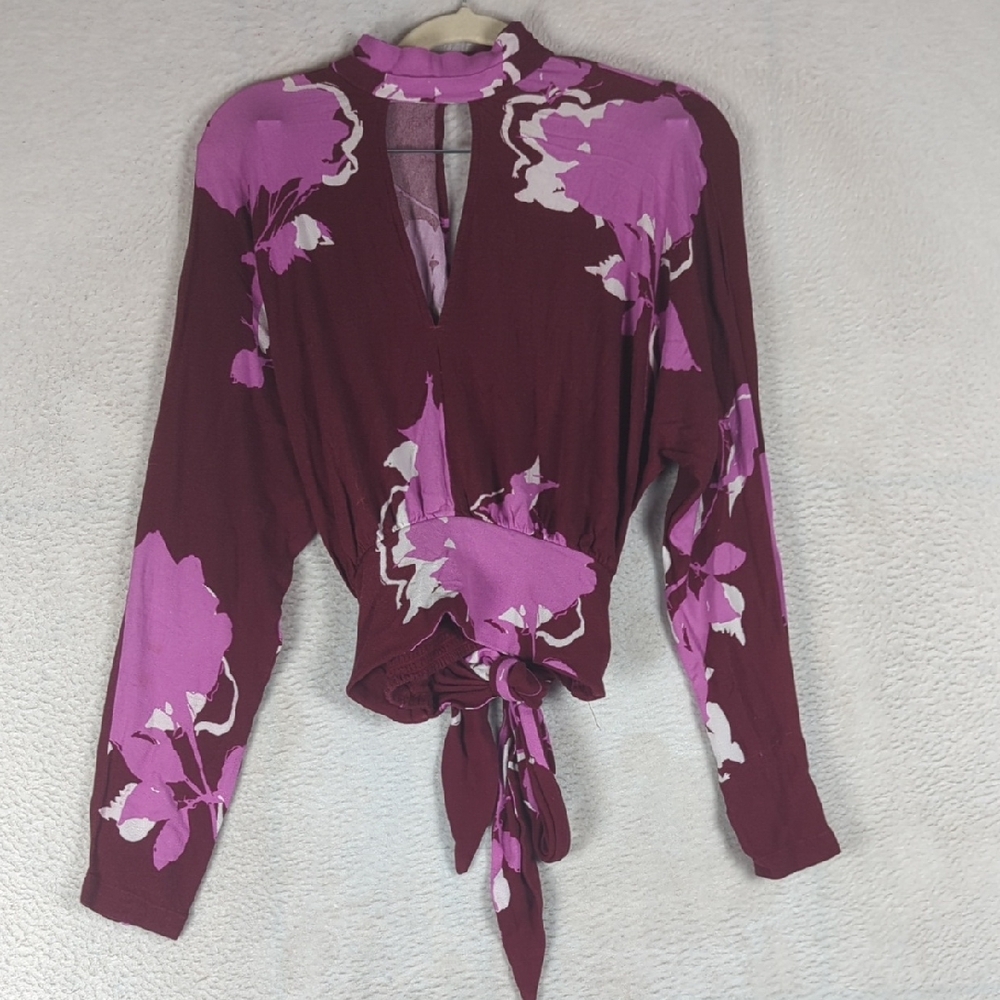 Free People Purple Open Back Floral Say You Love Me Top Size XS
